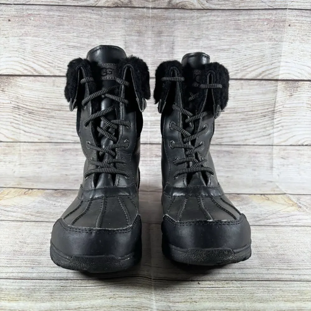 UGG Waterproof Shearling Lace Up Winter Boots Kids Size 4 Black